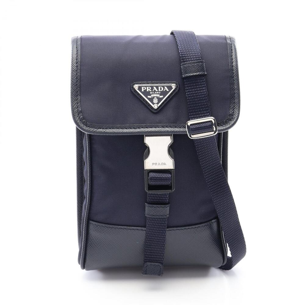 Prada TESSUTO SAFFIAN Shoulder Bag Saffiano Leather Navy Blue Black